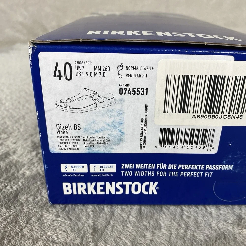 Birkenstock Gizeh Sandals Womens US 9 EU 40 White Birko-Flor Regular Fit NEW